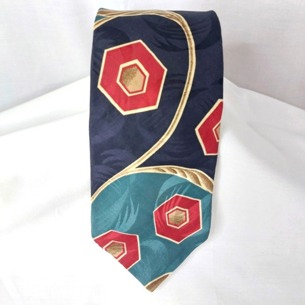 Vintage Park Lane Mens Necktie Green Burgundy Floral 57"x3.75"